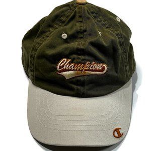 Champion Hat Cap Strap Back‎ Green Script Spellout Cotton